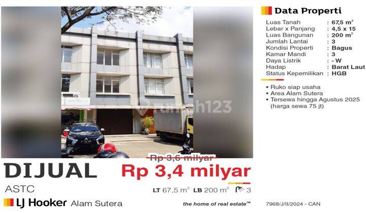 Dijual Ruko ASTC - Alam Sutra, Seberang Mall Living World. 1