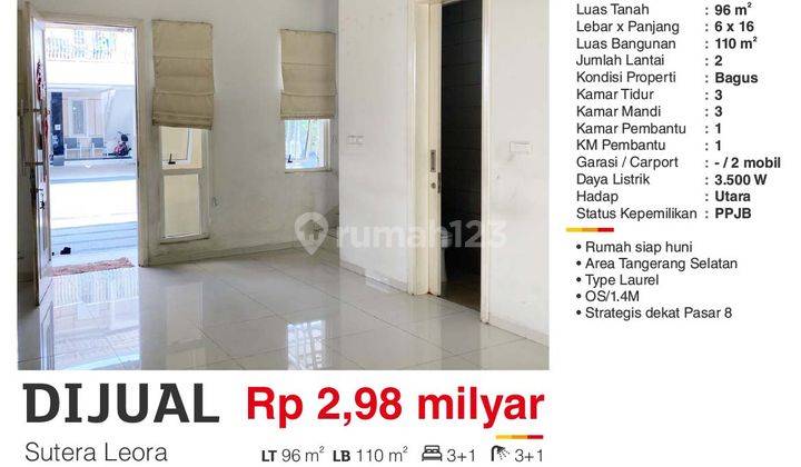 Rumah Cluster Leora, Alam Sutra.Dekat Mall Lw Dan Pasar 8 Alsut 2