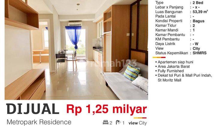 Apartemen 2br Metro Park Residence, Kedoya Jakarta Barat 1