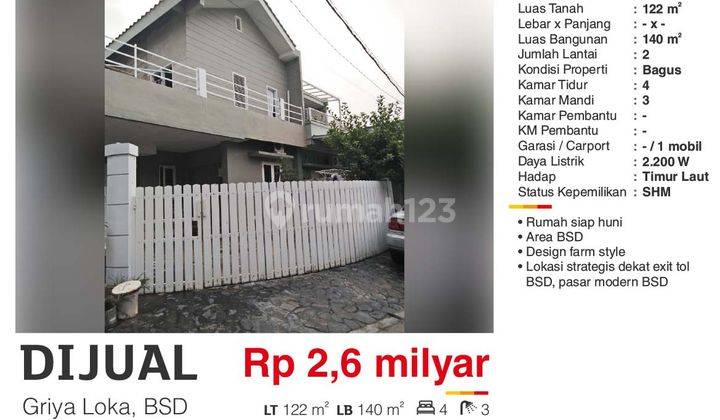 Rumah Hook Gaya Farm  House, Bsd Griya Loka 1