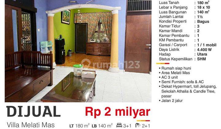 Rumah Di Villa Melati Mas, Dekat Hypermart, Tol Jelupang 2