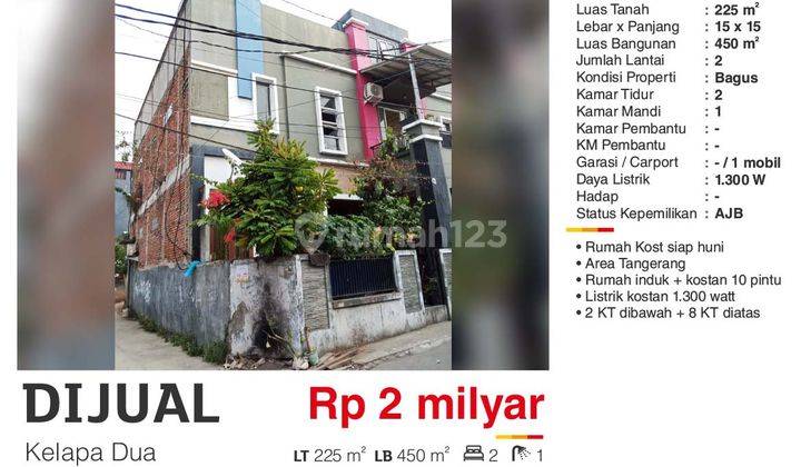 Rumah Induk + Kostan 10 Pintu Daerah Kelapa Dua, Tangerang. 1