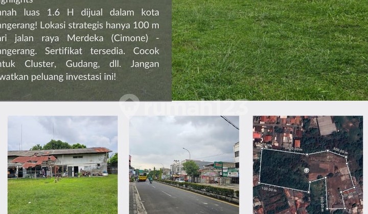 Tanah / lahan luas 1.6 H siap bangun di Tanggerang kota , Cimone