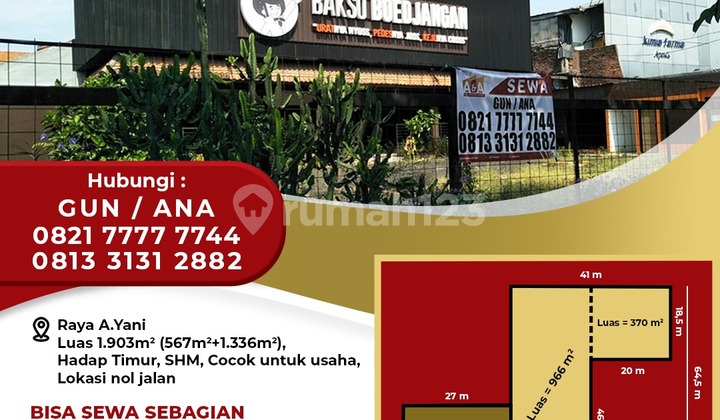 Disewakan Tanah di Raya A.yani, Surabaya SHM 1