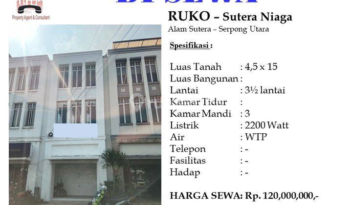 Disewa Ruko 3 Setengah Lantai Sutera Niaga Alam Sutera Tangerang 1