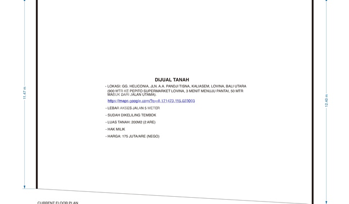 Dijual Tanah 200 m2 SHM di Lovina Dekat Pepito dan Pantai