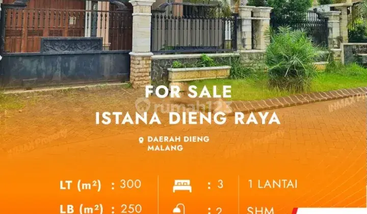 Rumah Siap Huni Di Istana Dieng Malang, Lokasi Strategis Dekat Sekolah, Kampus Dan Mall 

HouseFor Sale 
Istana Dieng Raya, Malang
Rp. 5.750.000.000

Spesifikasi :
• Luas Tanah : 300 m2
• Luas Bangunan : 250 m2
• Kamar Tidur : 3
• Kamar Mandi : 2
• Orient 1