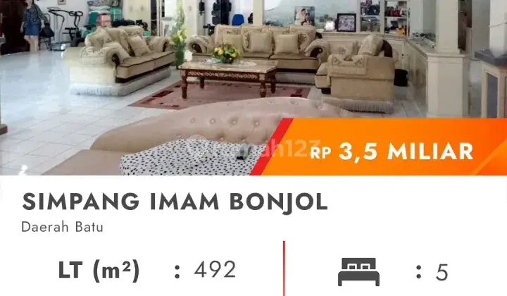 Rumah + Gudang Murah Siap Untuk Usaha, Di Pusat Kota BATU

Spesifikasi :

• Luas Tanah : 492 m²
• Luas Bangunan : 700 m²
• Kamar Tidur : 5
• Kamar Mandi : 3
• Orientasi : Utara
• Telepon : 1 Line
• Air : PDAM
• Listrik: 4.400
• Status Kepemilikan : SHM 2