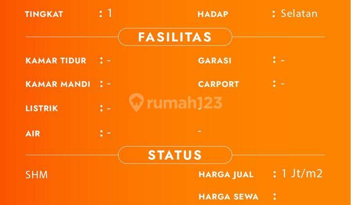 Tanah Luas Murah Lokasi Strategis Di Jl Jaksa Agung Suprapto Lamongan 


Spesifikasi :


Luas Tanah : 13.932m²


Hadap : Selatan 


SHM 


Harga 1Juta /m² Nego 

 2