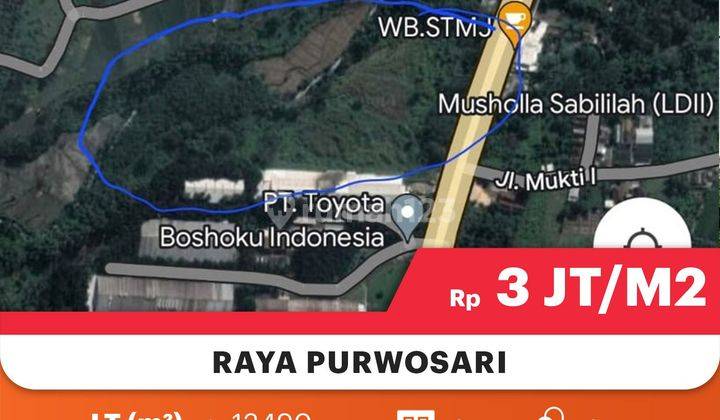 Tanah Luas Zona Merah Cocok Untuk Usaha, Lokasi Strategis 0 Jalan Raya Purwosari 


Lokasi Strategis :


Dekat PT. Toyota Boshoku 


0 Jalan Raya Purwosari 


Dekat Pintu Tol



Spesifikasi :


Luas Tanah : 13.490m²


Hadap : Timur 


SHM 


Harga 3 Juta/ 2