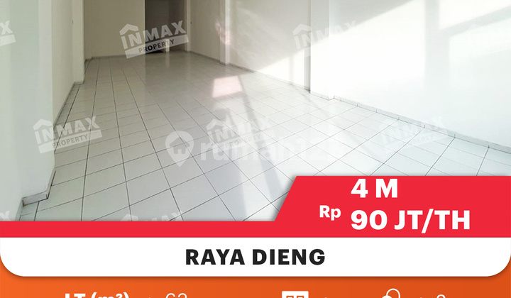 3-Story Shop House in a Strategic Location on Raya Dieng, Ready for Any Business. Specifications: Land Area: 63m², Dimensions: 4 x 15, Building Area: 180m², Floors: 3, Electricity: 3500 Watt, Water: Well, Carport: 1, Facing: West, Price: 4 Billion Negotiable. 2