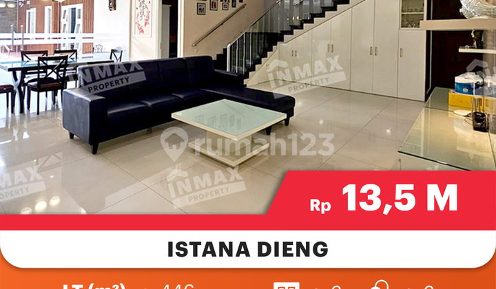 Rumah Mewah 2 Lantai Siap Huni Di Perumahan Elite Istana Dieng Malangspesifikasi :luas Tanah : 446m²dimensi : 15 X 30luas Bangunan : 600m²kamar Tidur : 6kamar Mandi : 6pln : 4400 Wattair : Pdamgarasi : 2carport : 2kolam Renang Hadap : Selatanshmharga 13,5 2