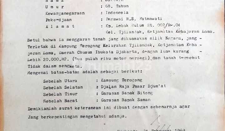 Lahan 1,8Ha di Fatmawati Jakarta Selatan 70Juta/Meter Dijual 35Jt/Meter