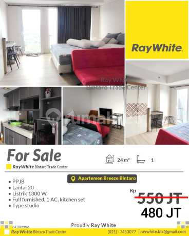 Apartemen Studi Breeze Lantai 20, Full Furnish, Selangkah ke Stasiun Kereta Api Pondok Ranji Apartemen Studi Breeze Lantai 20, Full Furnish, Selangkah ke Stasiun Kereta Api Pondok Ranji