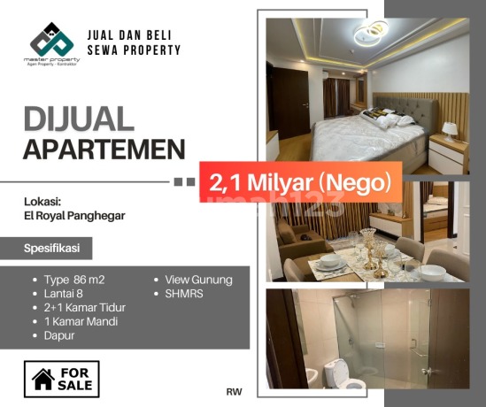 Jual cepat Apartement EL ROYALE furnish 2BR, Jl Merdeka Bandung