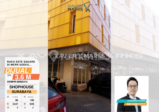 Ruko Este Square 3 lantai dimensi 5x13 meter sudah ada AC & Partisi