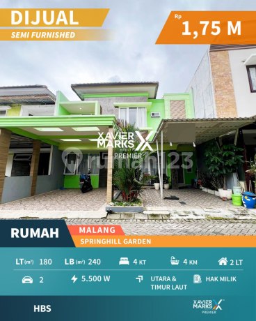 Harga BU Dijual Rumah 2 Lantai di Springhill Garden Sawojajar Malang 