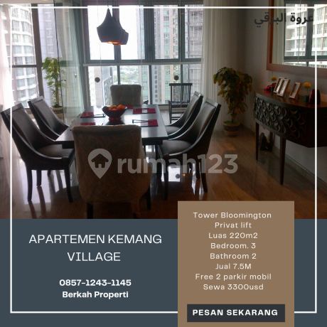 Dijual Disewakan Apartemen Kemang Village 3Br Privat Lifr