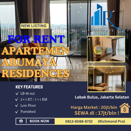 Apartemen Arumaya Residences Full Furnished Pasaran sewa 20jt/bulan >> SEWA hanya di 17 JT/Bulan !! SEWA SUPER MURAH !! Lokasi Strategis di Lebak Bulus, Jakarta Selatan BOOK NOW !!