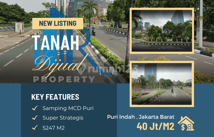 Jual Tanah di Puri Indah Jalan Utama 5247 M2 Strategis depan Kantor Walikota 