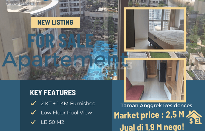 Dijual Apartment Taman Anggrek Residences 2 BR Furnished Siap Huni