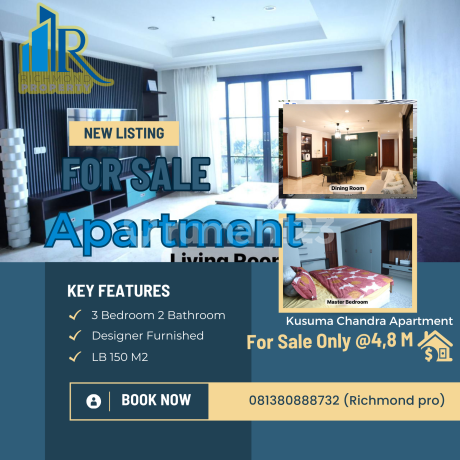 Di Jual Apartemen Kusuma Chandra Full Furnished Harga Pasar : 6 M Jual HANYA DI 4,8 M di Kby. Baru, Jakarta Selatan Lokasi Strategis NEGO SAMPAI JADI !!