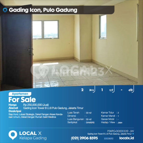 Apartemen Gading Icon Tower B Lt.8 Pulo Gadung, Jakarta Timur