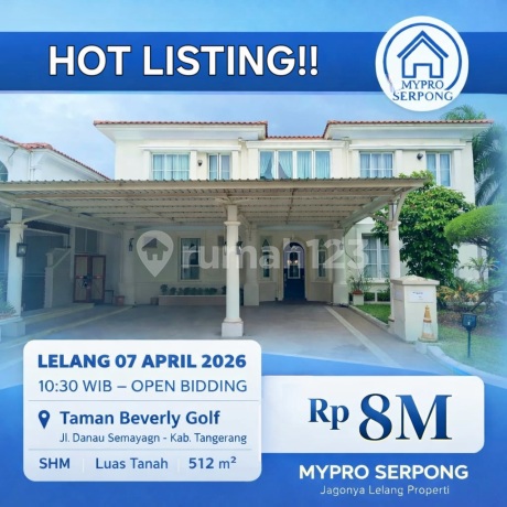 Lelang Rumah Hook Elite di Lippo Karawaci - Taman Beverly Golf Lt.512m2 (20X26) Ada Private Pool [Cash Only]