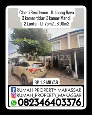 Clariti Residence Jl Jipang Raya 3 Kamar Tidur 3 Kamar Mandi 2 Lantai Luas Tanah 75M2 Luas Bangunan: 90M2 Spesifikasi Teknis A. Atap Baja Ringan & Genteng Beton B. Dinding Bata Merah Diplester, Aci, Finish Cat C. Lantai & Pondasi Homogenous Tile 60X60 & B