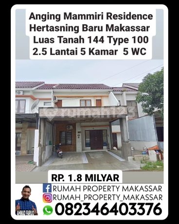 Anging Mammiri Residence, New Hertasning, Makassar. Land Area 144. Type 100, 2 Floors - 5 Bedrooms (Floor 1 = 2 + Floor 2 = 3) - 5 Bathrooms (Floor 1 = 2 + Floor 2 = 3) ------- Consists of: Floor 1: - 2 Rooms (1 Main Bedroom with Ensuite Bathroom & 1 Storage Room)