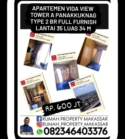 Apartemen Vida View Tower A Panakkuknag Type 2 BR Full Furnish Lantai 35 Luas 34 Rp. 600 Jt Apartemen Vida View Tower A Panakkuknag Type 2 BR Full Furnish Lantai 35 Luas 34 Rp. 600 Jt