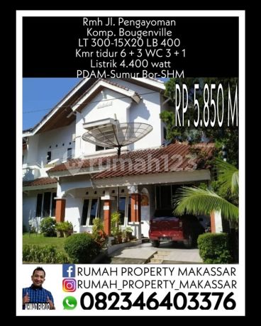 Rmh Jl. Pengayoman Komp. Bougenville Spesifikasi: Luas Tanah 300 M2 (15X20) Luas Bangunan 400 M2 Kamar Tidur 6 + 3 Kamar Mandi 3 + 1 Listrik 4.400 Watt Air PDAM dan Sumur Bor Sertifikat Hak Milik Rp.4,5 Mlyr Rmh Jl. Pengayoman Komp. Bougenville Spesifikasi: Luas Tanah 300 M2 (15X20) Luas Bangunan 400 M2 Kamar Tidur 6 + 3 Kamar Mandi 3 + 1 Listrik 4.400 Watt Air PDAM dan Sumur Bor Sertifikat Hak Milik Rp.4,5 Mlyr
