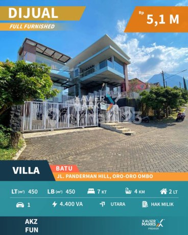 Dijual Villa Panderman Hill Furnished Batu Dekat Jatim Park 2 , Bns