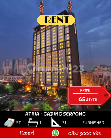 Apartemen Atria Residence Gading Serpong Studiofurnished Bagus
