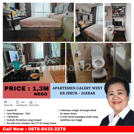 Apartemen Galery West 1 BR Jl. Panjang, Kebon Jeruk - Jakarta Barat