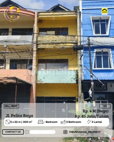 For Sale/Lease 3-Story Shop House (Ruko) on Strategic Pelita Raya Main Road, Price 4 Billion, Contact for Viewing For Sale/Lease 3-Story Shop House (Ruko) on Strategic Pelita Raya Main Road, Price 4 Billion, Contact for Viewing