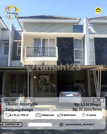 Dijual/Disewakan Rumah 2Lt Cluster Amaryllis Tj Bunga 1,5 M Vc Dijual/Disewakan Rumah 2Lt Cluster Amaryllis Tj Bunga 1,5 M Vc