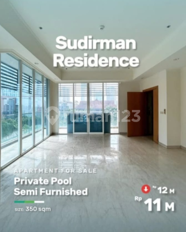 Jual Cepat Penthouse Sudirman Residence Luas 350Sqm Private Poll,Harga 11M Nego