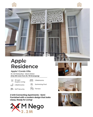 Di Jual Apple Residence Loft Style - Unit Cantik Siap Huni