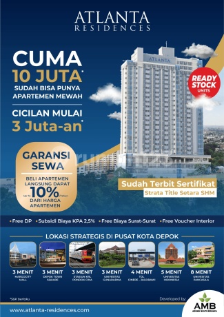 Apartement Atlanta Residence 1 BR Furnished Baru, Free Biaya2