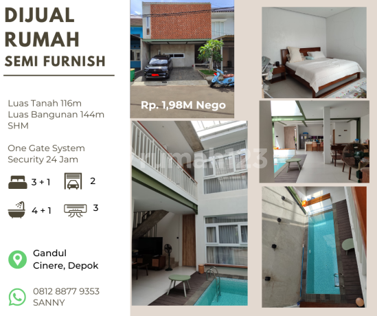 Rumah Siap Huni, Semi Furnish, Private Pool di Gandul Cinere , Depok Rumah Siap Huni, Semi Furnish, Private Pool di Gandul Cinere , Depok