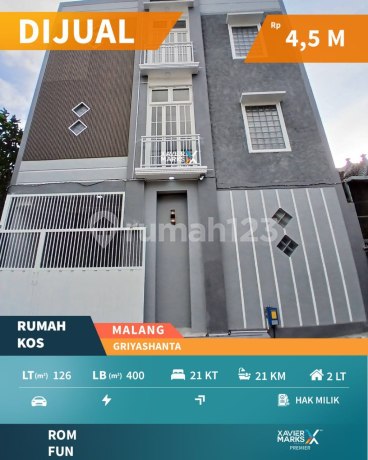 Dijual Rumah Kost Aktif 21 KT di Griya Shanta Executive - Soehatt Mlg