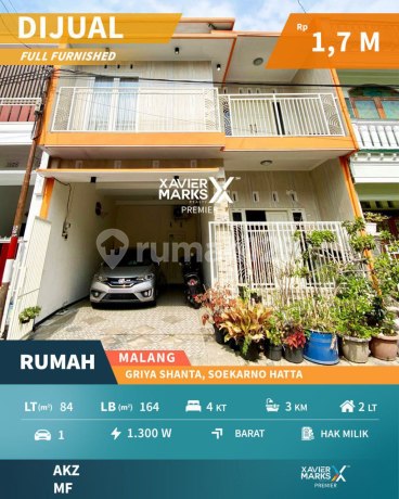 Dijual Cepat Rumah 2 Lt Full Furnish Di Griya Shanta, Suhat Mlg