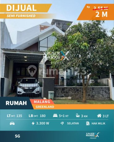 Dijual Rumah Minimalis Semi Furnish di Mainroad Greenland, Malang