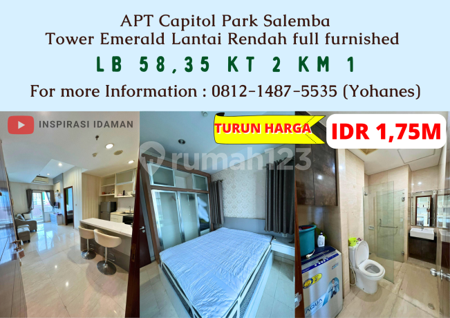 Apt Capitol Park Salemba 2Br Tower Emerald Lantai Rendah Full Furnished