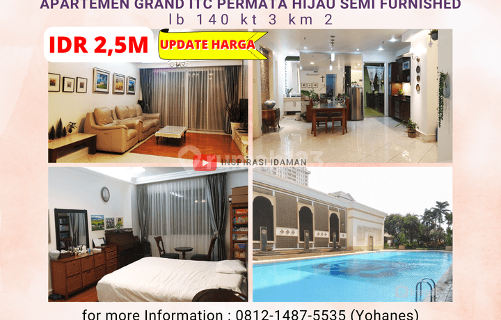 Apartemen 140 m2 Grand Itc Permata Hijau Semi Furnished 3br