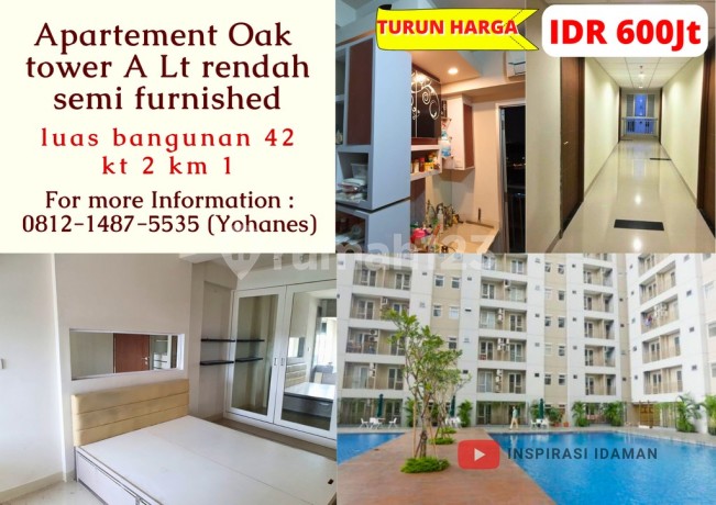 Apt Oak Tower A Lantai Rendah 1Kt Besar Semi Furnished Luas 42