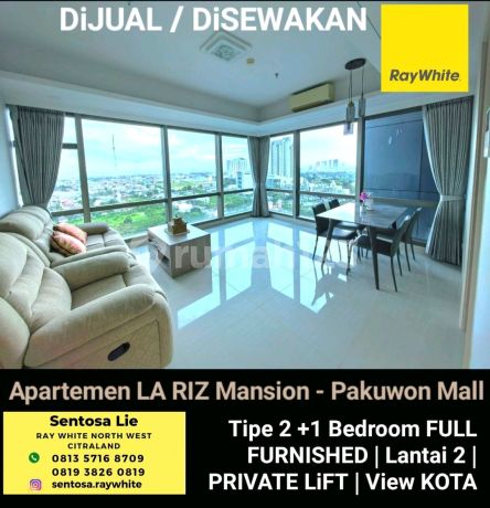 Dijual Apartemen La Riz Mansion Tipe 2+1 Bedroom Full Furnished - Lantai 2 - Unit Special Private Lift Akses - Best City View 