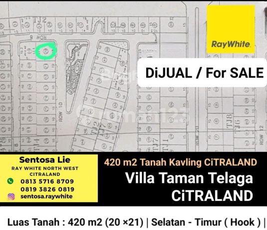 Dijual Tanah Kavling Hook Villa Taman Telaga Citraland Surabaya Barat Special Lokasi Depan Taman - Hook ( Selatan- Timur ) Dijual Tanah Kavling Hook Villa Taman Telaga Citraland Surabaya Barat Special Lokasi Depan Taman - Hook ( Selatan- Timur )