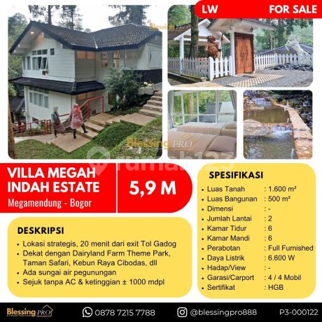 Dijual Cepat Villa Mega Indah! Sejuk, View Pegunungan & Ada Sungai Air Pegunungannya!!